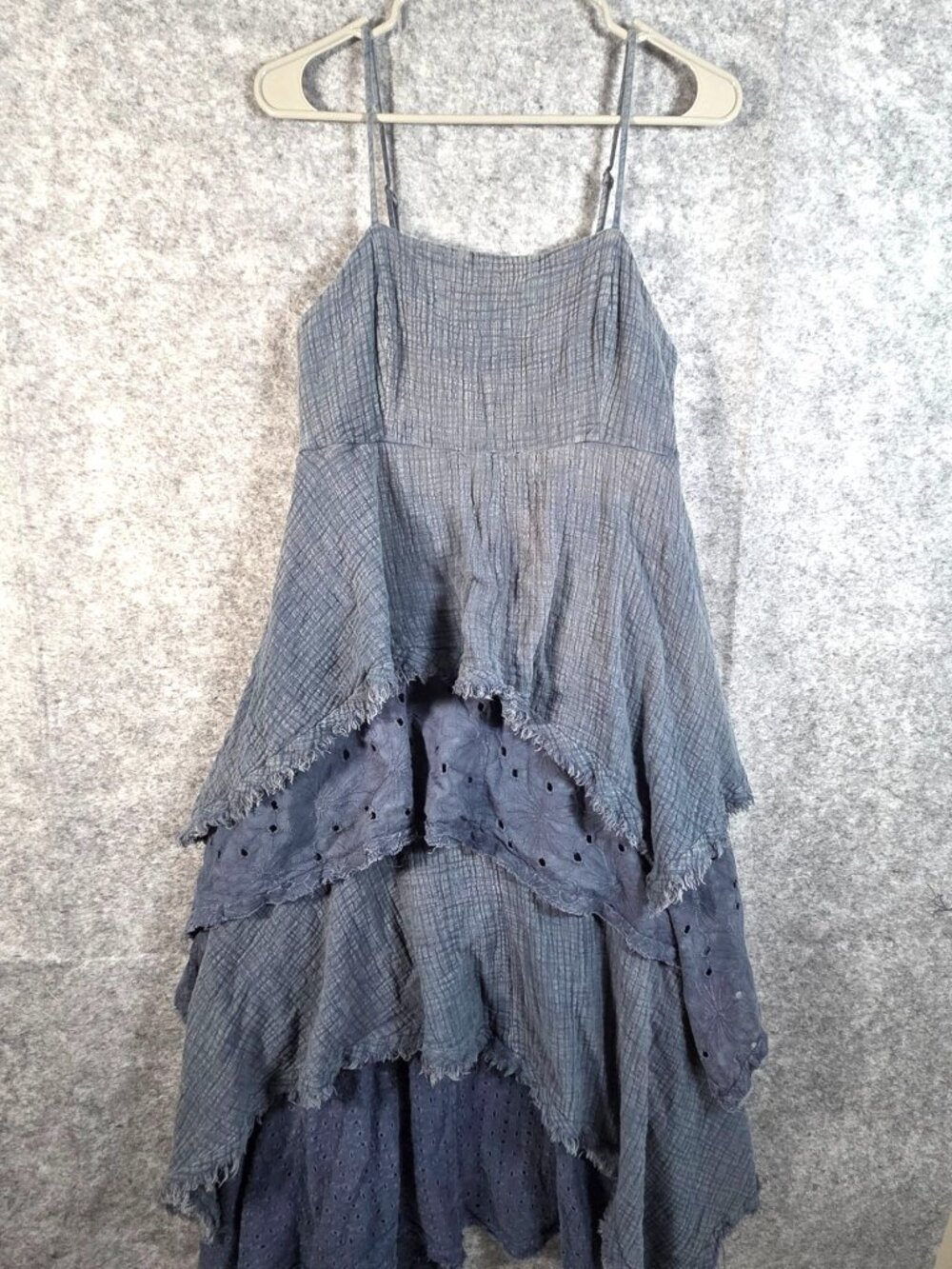 Oli & Hali Mineral Wash Denim Blue Tiered Maxi Dress L Boho Western Festival - Picture 2 of 12